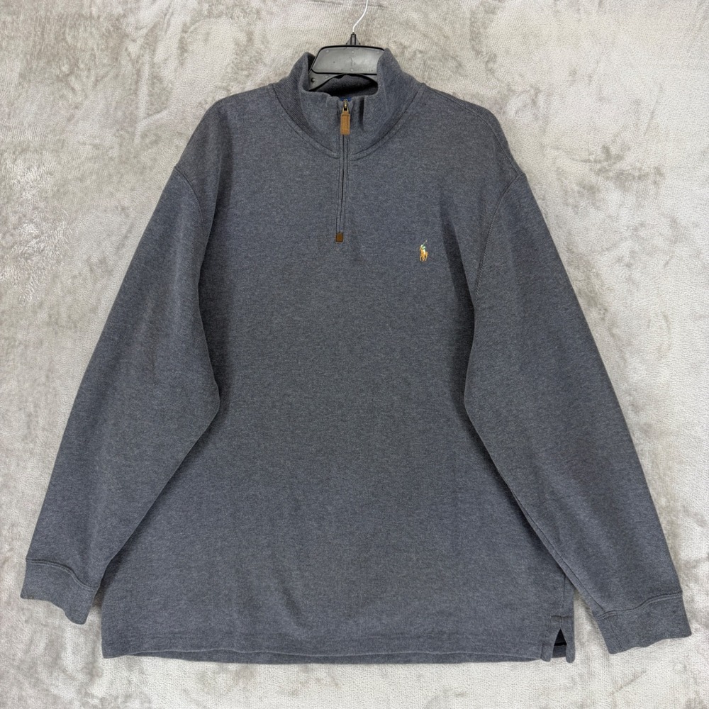 Polo Ralph Lauren Mens XXL Charcoal Gray Cotton Quarter Zip Pullover Sweater
